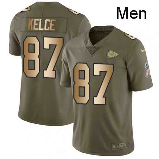 Men Nike Kansas City Chiefs 87 Travis Kelce Limited OliveGold 2017 Salute to Service NFL Jersey